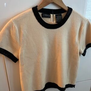 Liz Claiborne Women's Cream and Black Short Sleeve Top Merino Wool